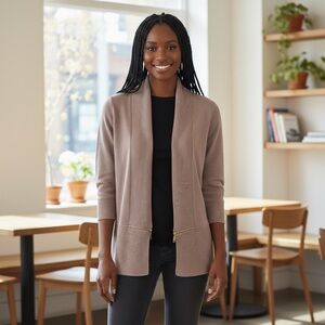 Ivanka Trump Taupe Open-Front Cardigan